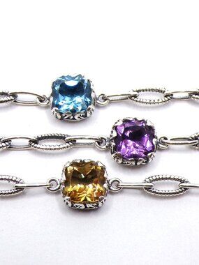 Sterling Silver Paper Clip Chain Bracelet with Gemstone – Handcrafted in Bali